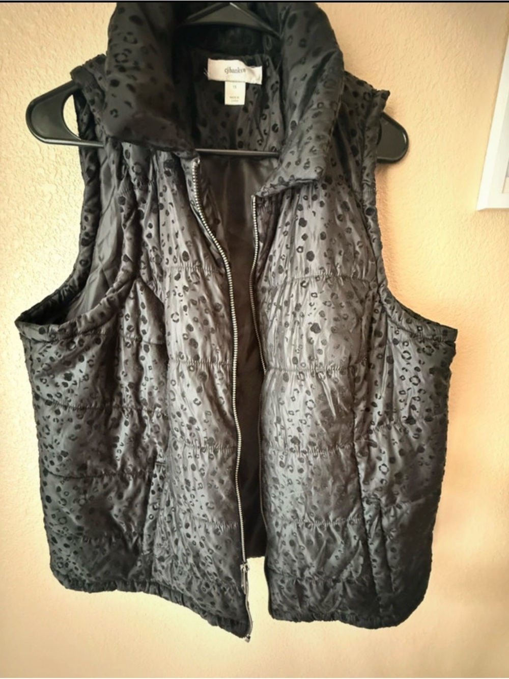 CJ Banks Black Quilted Leopard-Print Puffer Vest
